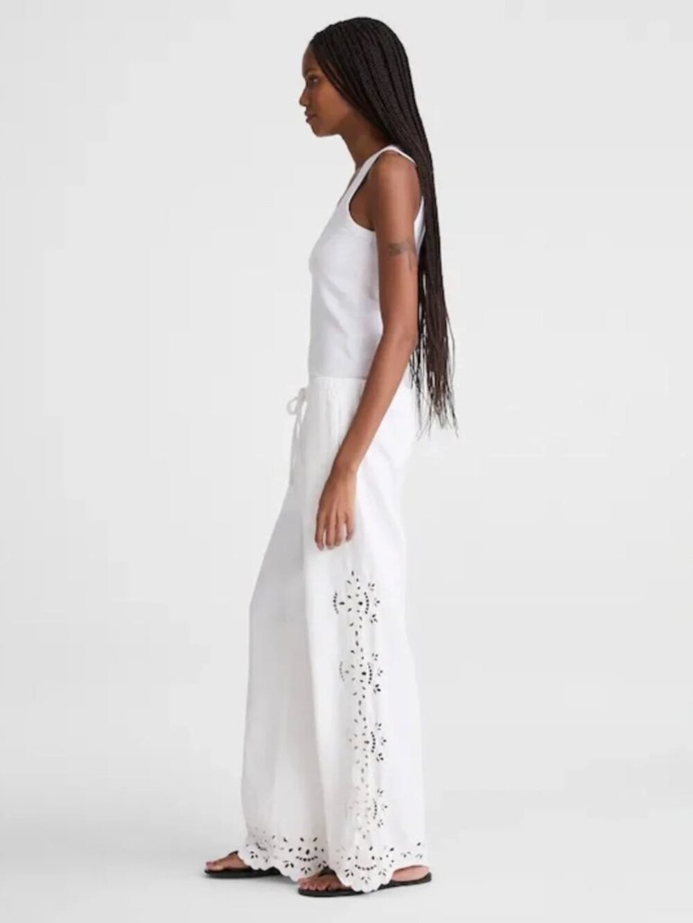 Madewell Eyelet Embroidered Denim Pull-On Pants Tile White Size L Nautical